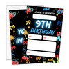 Beshoul Birthday Invitations - Glow Neon 9th Bday Invites with