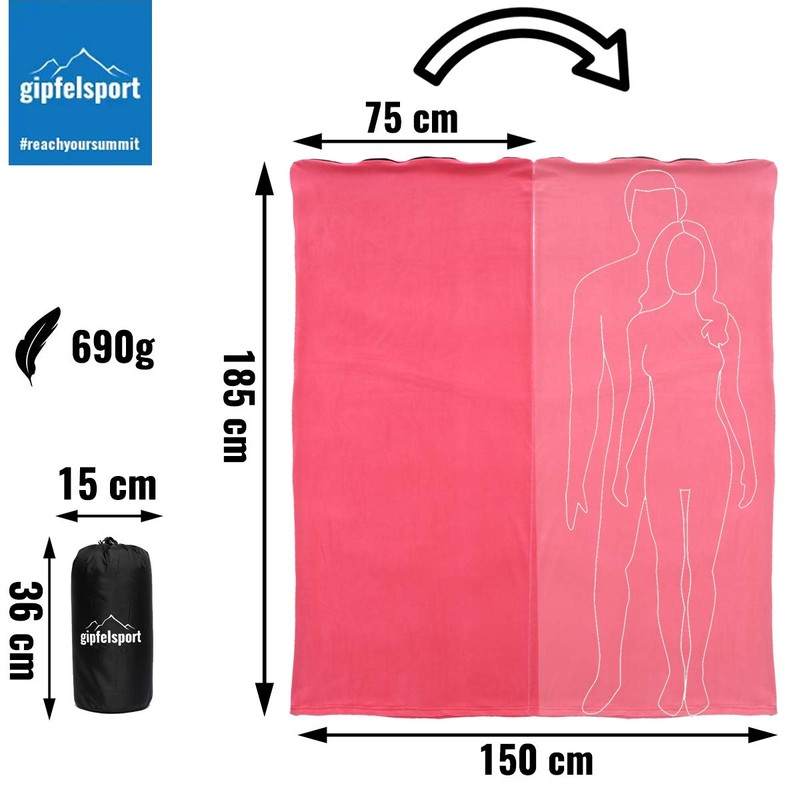 gipfelsport Microfibre Fleece Blanket with Sleeping Bag Function, Size 185