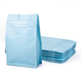Handship Coffee Bags with Valve(10Pcs, 8oz, 0.5lb) Pale Turquoise Resealable Bags Flat Bottom Stand Up Coffee Beans Storage Bag Plastic Zipper Pouches for Home Candy Food Packaging Supplies