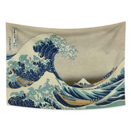 YongFoto 150 x 100 cm Japanese Ukiyo-E Tapestry Large Wave Wall Hanging Kanagawa Boat Tapestry for Porch Wall Hangings Decor Living Room Dorm Duvet Wall Art