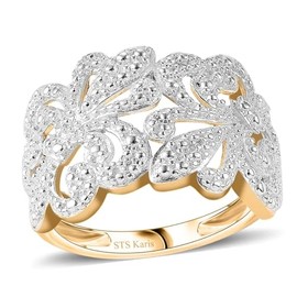 Shop LC Stainless Steel White Diamond Yellow Gold 18K Yellow Gold Plated Cluster Ring for Women Jewelry Valentines Day Gifts Size 8 Ct 0.01