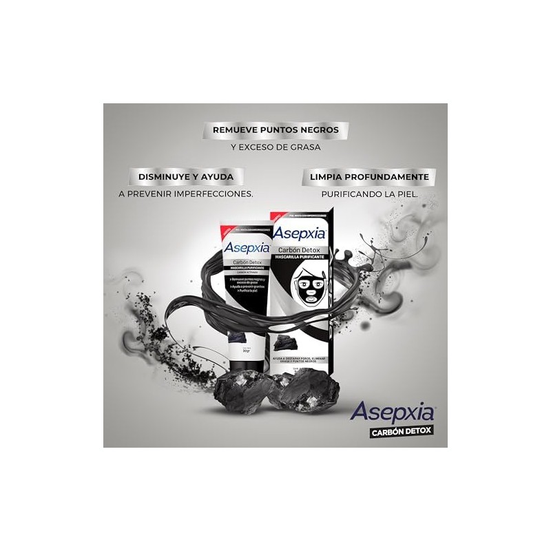 ASEPXIA Carbón Detox Mascarilla Purificante, Remueve puntos negros y exceso