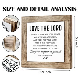 Christian Desk Signs, Farmhouse Shelf Decoration for Home Church Room, Religious Artwork Wooden Box Sign, Christian Gift, Bible Verse Scripture Decor, Matthew 22:37-39 Wood Signs, Love the Lord Sign