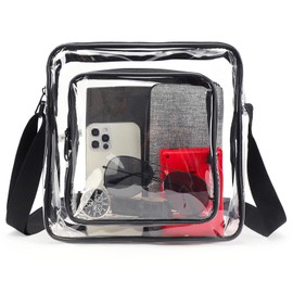 Large Clear Crossbody Bag Stadium Approved PVC Shoulder Bag for Men Women Transparent Bag for Work Travel Concert