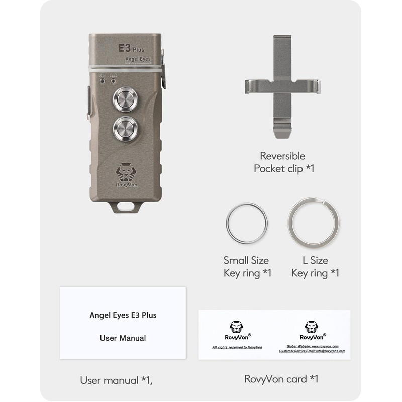 RovyVon E3 Plus EDC Flashlight, 7075 Aluminum Alloy with 6500K