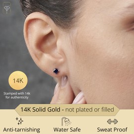 MAX + STONE 14k Yellow Gold Square Stud Earrings for Women with Princess Cut Created Blue Sapphire 4 mm September Birthstone and Push Backs