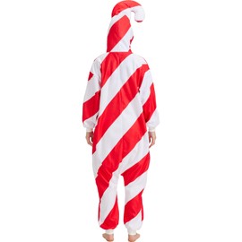 HMHMAWAHV Adult Candy Cane Costume Onesie, Red and White Striped Christmas Cosplay Pajamas for Women and Men
