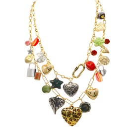 CIOOU Retro Heart Charm Necklace for Women Chunky Beaded Necklaces Metal Ball Beads Chain Choker Vintage Jewelry Gift (lepoard heart)