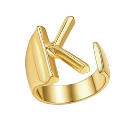 FindChic Gold Letter Ring Initial Letter K Statement Cuff Rings for Women Alphabet Knuckle Ring 14K Gold Plated Resizable Fashion Jewelry