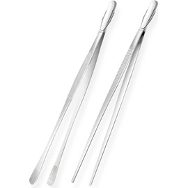 2 Pack 12-Inch Professional Kitchen & Cooking Tweezers Tongs, Extra-Long Tweezer with Round and Straight Tips for Baking, Stainless Steel Food Tweezers, Premium Quality, Multi-use