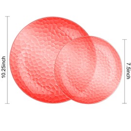 Rubtlamp 60 Pcs Christmas Plasitc Plates, Heavy Duty Red Plates Disposable,Clear Red Disposable Plates, red Hammered Plastic plates Include 30 Dessert Platos, 30 Dinner Platos for Party