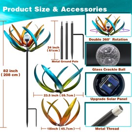 XPSCOCO Solar Wind Spinner,82 inch Multi Color Tulip Wind Spinner - Yard Decorations - Solar Powered Glass Ball - Garden Decoration