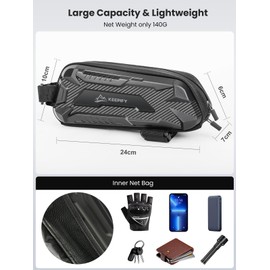 Ultra Supportive Bicycle Bag Frame, Waterproof Bicycle Frame Bag, Self-Closing Top Tube Bag Bicycle with Zip, Frame Bag for Road Bikes, Mountain Bikes and Gravel Bikes, Black