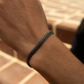 Made by Nami Multi-Layer Bracelet Men's Black Men's Jewellery Waterproof 18 cm + 5 cm Length, Stainless Steel