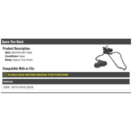 Spare Tire Wheel Hoist Winch - Compatible with 2004-2010 Infiniti QX56