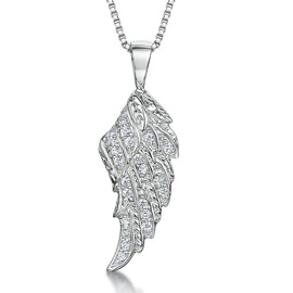 JOOLS by Jenny Brown- Sterling Silver Pendant -Pave Set Set Cubic Zirconias with A Single Wing- On an Adjustable 16-18 Inch Silver Box Chain