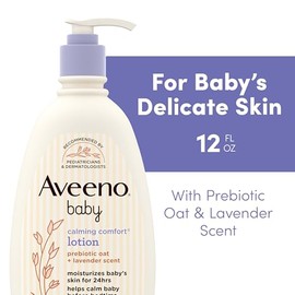 Aveeno Baby Calming Comfort Moisturizing Body Lotion with Relaxing Lavender & Vanilla Scents, Non-Greasy, Nourishing Prebiotic Oatmeal, No Added Parabens, 12 fl. oz