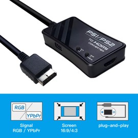 WNNZVCC PS1/PS2 to HDMI Converter, RGBS & YPbPr Signal Output to HDMI for Playstation2 and Playstation1, Screen 4:3/16:9 Switch