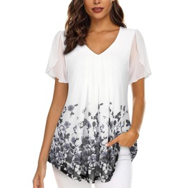 ACDAY Ladies Evening Tops Summer Tops for Women uk Long Tops to Wear with Leggings Ruffle Short Sleeve Tunic Tops Swing Tops Womens Dressy Tops Ladies Wedding Guest Tops Black Coffee