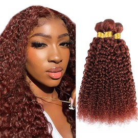 Reddish Brown Color 33 Curly Wave Human Hair Bundles - Copper Auburn Kinky Curly Remy Hair Extensions 3 Bundles 12 14 16 Inch