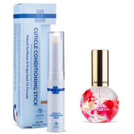 Blossom Blue Cross Professional Nail Care Nourishing Scented Cuticle Softener Oil Balm Conditioning Stick + Blossom Hydrating Moisturizing Scented Cuticle Oil, 2 Pack Rose Bundle