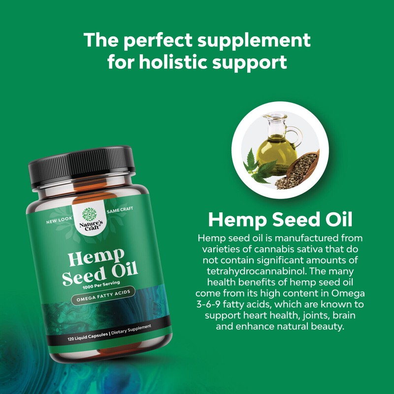 Natures Craft High Absorption Hemp Oil Capsules - Vegan Omega