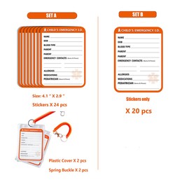 24 pcs 4.1" X 2.9" Remarkable Infant Children Baby Safety Seat Sticker I.C.E (in Case of Emergency) Information ICE Label Alarm Orange (Set A)