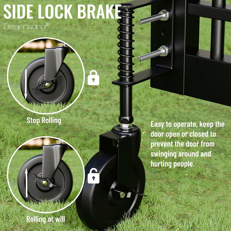 5" Spring Loaded Gate Caster with Side Brake, Heavy Duty