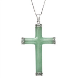 Belacqua Sterling Silver Natural Jade Cross Necklace Pendant Charm, 18" (Cross 1)