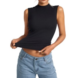 EasyGala Women's Sleeveless Mock Turtle Neck Tops Fitted Ribbed Tank Top Basic Summer Shirts Spring Outfits 2025 Black