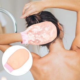FOMIYES Exfoliating Bath Glove, Silk Body Exfoliator Glove, Soft Imitated Silk Bathing Mitten, Pink Shower Scrubber for Women, Smooth and Gentle Skin Care