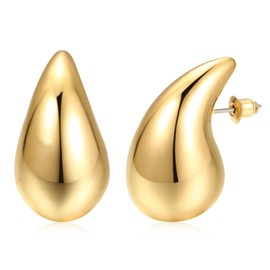 Aksod Teardrop Earrings for Women Chunky Waterdrop Earrings Dupes Lightweight Large Tear Drop Studs for Women (Gold)