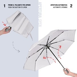 Plain Automatic Umbrella for Adults - Pocket Umbrella Men's Windproof Storm Proof Windproof - Handbag Umbrella Lightweight for Women with Automatic Opening - Diameter 96 cm, White