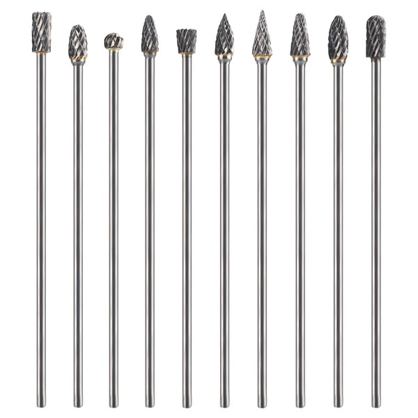 10pcs Long Shaft Tungsten Carbide Burrs Kit, 10 Styles Carbide