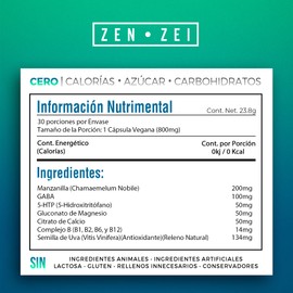 ZENZEI | IMPROVING MOOD | 30 Cápsulas Veganas — Suplemento Inteligente 100% Natural — Auxiliar en el Estrés, Regula, Relaja y Calma tu Cerebro — Formulado con 8 Poderosos Ingredientes | MARCA PREMIUM