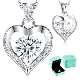 Gemalux Heart Moissanite Necklace for Women, 1 Carat D Color VVS1 Synthetic Diamond Heart Pendant, Engraved 'I Love You', 925 Sterling Silver, Birthday Anniversary Wedding Gift for Wife Girlfriend Mom Women