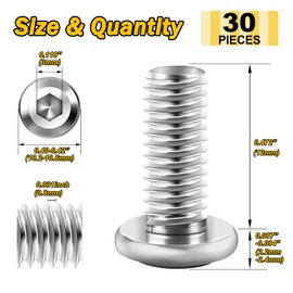 Mywish - 30 tornillos M5 M5 de cabeza plana, tornillos hexagonales de cabeza plana, tornillos de acero inoxidable 304 tornillos de rosca completa, acabado brillante y llave hexagonal