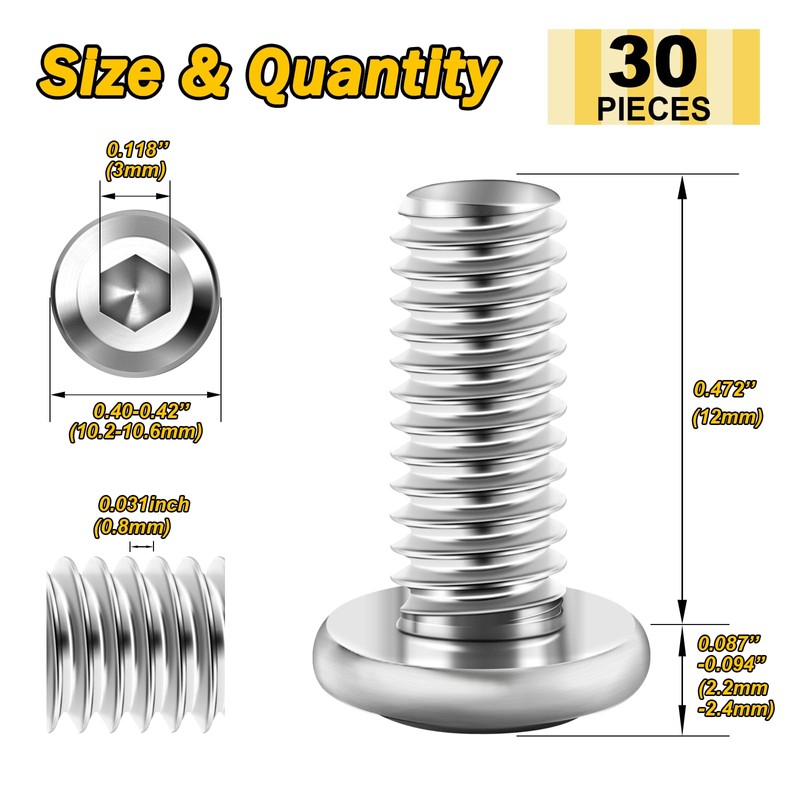 Mywish - 30 tornillos M5 M5 de cabeza plana, tornillos