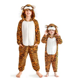 BesserBay Children's Fleece Onesie with Hood Warm Jumpsuit Boys Girls Unisex Animals Jumpsuit 1-12 Years, tiger