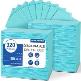 320 Pack Disposable Dental Bibs 13"x18"，3-Ply Waterproof Tattoo Bibs Sheet for Nail Salon，Dental Clinic，Feeding，Tattoo Shop (Blue)