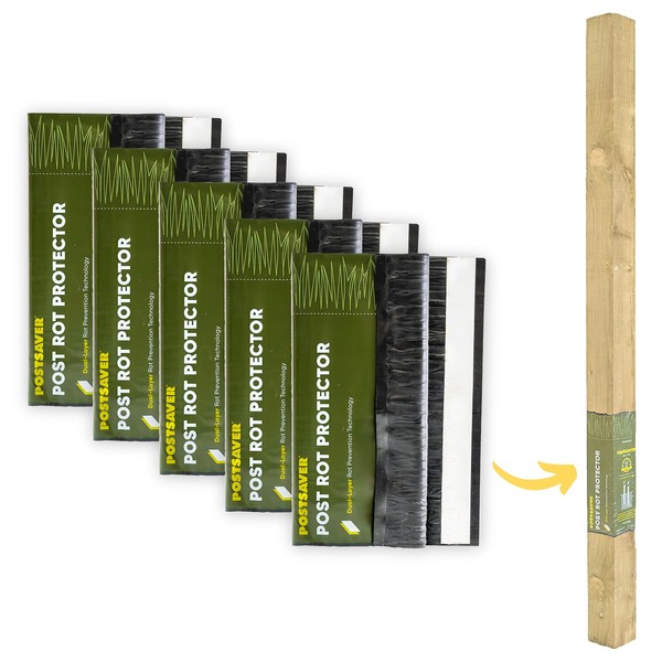 Postsaver Pro-Wrap Standard | Wood Protector | Post Saver Sleeves with Dual-Layer Rot Protector | Fence Protector | 20-Year Guarantee | Fits 3x3” to 4x4" Square and 3” to 5" Round Posts | Pack of 5