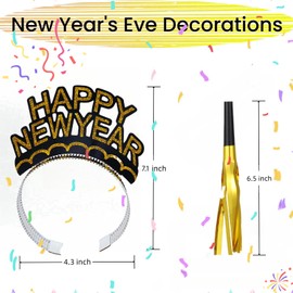 LCPQMZGH 30 Pieces New Years Eve Party Supplies 2025, Happy New Year Headband, Metallic Fringed Noise Makers for New Year Party Decorations Favors