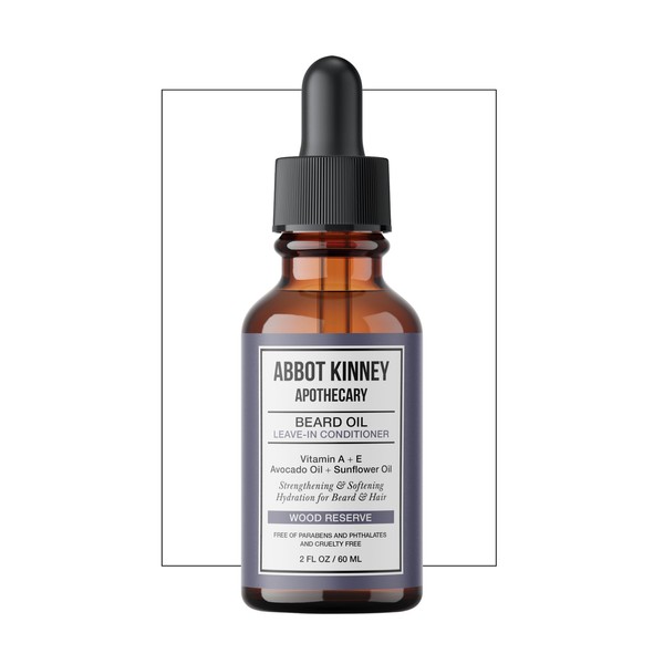 ABBOT KINNEY APOTHECARY Softening Beard Oil, Strengthens and Conditions Beards, Blend of Natural Oils, 2 oz (Wood Reserve)