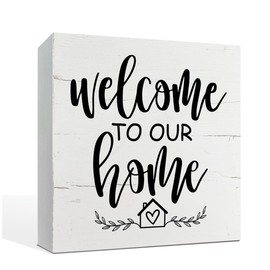 Home Decor Sign, Welcome To Our Home Sign, Front Door Decor, Foyer Decor, White Wood Box Sign, Tabletop Decor, Farmhouse Home Decor for Porch, Country Lover Gift, Box Sign Tabletop Decor
