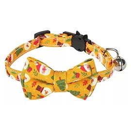 Festive Christmas Cat Collar with Bow Tie, Quick Release Safety Buckle & Bell (Yellow)