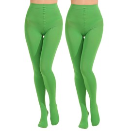 Paralinda 2 Pairs Women's Solid Color Tights 80D, Soft Opaque Microfiber Tights (Clover Green, S/M)