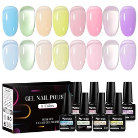 MTSSII Jelly Crystal Gel Nail Polish Set 8 Colors, Soak off UV LED Lamp Gel Nail Polish Set Mermaid Glitter Gel Polish Home Gel Manicure Kit 7 ml/0.24 FL.OZ (SET-5, 8PCS)