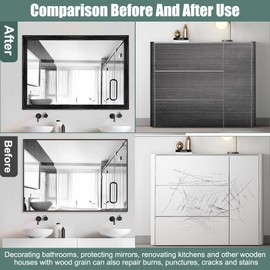 Zhaoyao 2 Pcs 32.8FT Black & Grey Wood Grain Mirror Frame Borders, PVC Waterproof Mirror Border Peel and Stick Self Adhesive Mirror Tape Border Kitchen Bathroom Tiles Mirror Border with Scraper