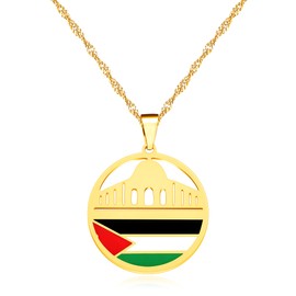 Oneress Gold Plated Palestine Map Necklace, Arabic Calligraphy Pendant, Stainless Steel Islamic Jewelry, Muslim Cultural Necklaces, Arabic Heritage Gift for Women Y5137-Gold