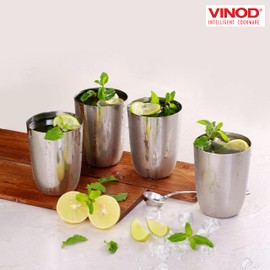 Vinod Stainless Steel Glass Set of 4 - Premium Metal Cups | Beer Glasses | Juice Glass
